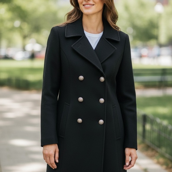 Worthington Dark Gray Wool Blend Coat Size M | Double Breasted Winter Coat - Picture 2 of 6